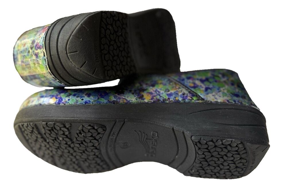 Dansko XP 2.0 Women's Multicolor Watercolor Dots Patent Leather Clogs Sz 9 Nurse - Picture 13 of 16